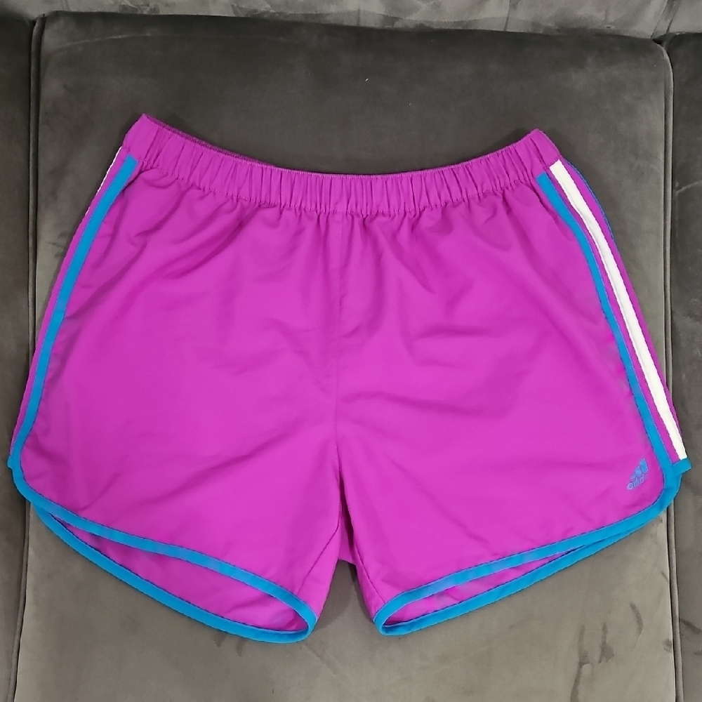 adidas Women's Vibrant Pink and Blue Athletic Shorts